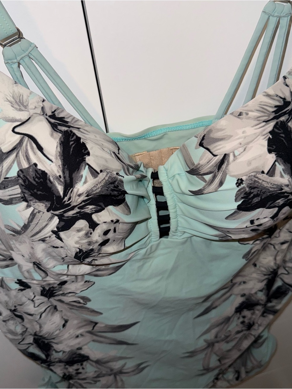 Lane Bryant Cacique 44C Aqua Ruched Tankini Top with Built-In Balconette Bra - Picture 3 of 6